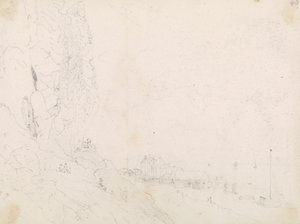 Skizze eines Küstendorfs in der Nähe einer Klippe von Capt. Thomas Hastings