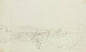 Skizzierte Landschaft mit Schloss in der Ferne