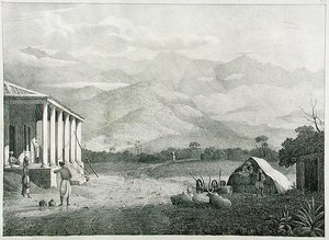 Der Seremoogy oder Streemoogy Pass, Neelgherry Mountains, Tafel 1 aus View of the Neilgherries, or Blue Mountains of Coimbetoor, Southern India von Captain McCurdy, veröffentlicht 1830