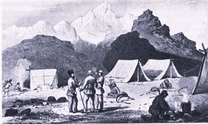 Lager im Himalaya, aus British Adventure, veröffentlicht von Collins von Captain E. P. Campbell