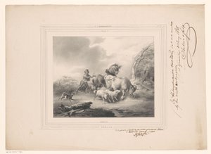 Bauer mit seinen Tieren auf der Flucht vor einem Orkan von Carel Christiaan Antony Last