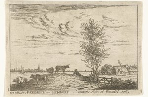 Titelblatt mit Flusslandschaft mit Kühen von Carel Frederik Bendorp (I)