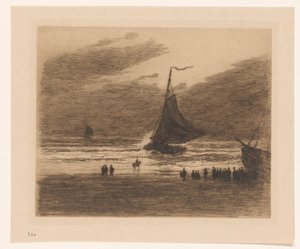 Ankommendes Fischerboot am Strand von Carel Nicolaas Storm van 