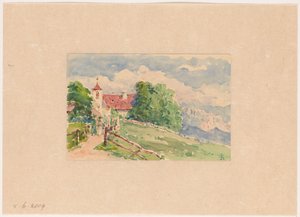 Oberbozen, ein schmaler Weg führt zu einer Kirche auf einem Berghang von Carel Nicolaas Storm van 