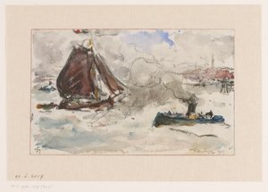 Unruhiges Wasser vor dem Hafen von Hamburg von Carel Nicolaas Storm van 