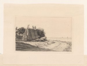 Heuschober an einem Feldweg von Carl Bloch