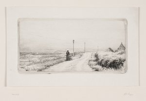 Landstraße mit spazierenden Dame. Sonniger Nachmittag von Carl Bloch