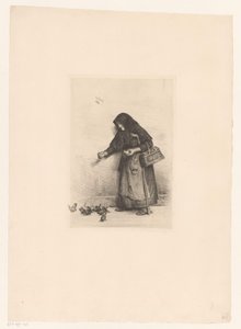 Frau füttert Vögel von Carl Bloch