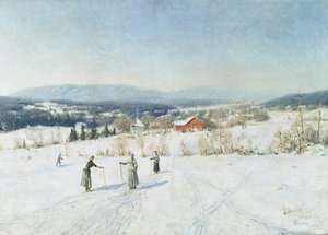 Landschaft mit Skifahrern