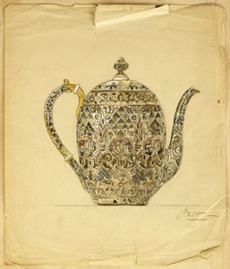 Entwurf für eine ovale silbervergoldete Cloisonné-Emaille-Kaffeekanne, Haus Carl Fabergé