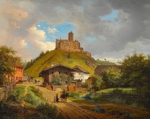 Schlossruine Hilgartsberg und Ansicht von Hofmark an der Donau, 1829