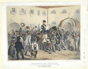 Proklamation der Verfassung auf dem Versammlungsplatz der Nationalgarde im Freihaus auf der Wieden am 15. März 1848