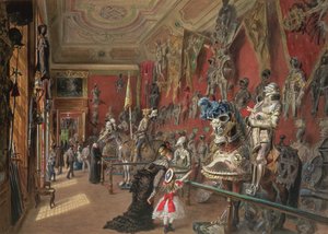 Der zweite Rüstkammerraum in der Ambraser Galerie des Unteren Belvedere, 1875 von Carl Goebel