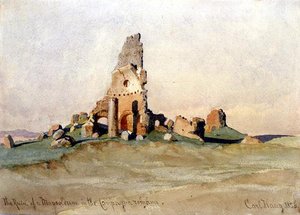 Die Ruine eines Mausoleums in der römischen Landschaft