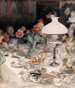 Rund um die Abendlampe von Carl Larsson