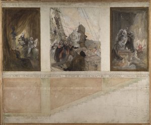 Zweiter Entwurf für die Ausschmückung der Wände in der unteren Halle des NM von Carl Larsson