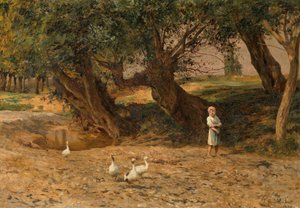 Das kleine Gänsemädchen unter Weiden