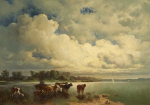 Wasserlandschaft mit Kühen von Carl Schweninger d. Ä.
