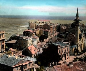 Rumänien, Stadt Constanța, einer der größten Seehäfen am Schwarzen Meer. Blick auf die Große Mahmudiye-Moschee, Bilddatum: ca. 1920 von Carl Simon