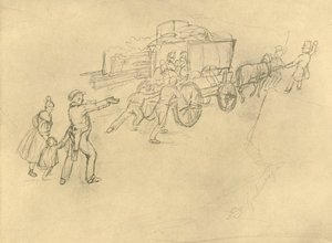 Der Thespiskarren Schauspieler auf Reisen, Mitte bis Ende des 19. Jahrhunderts, ca. 1924 von Carl Spitzweg