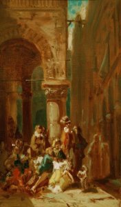 Fahrendes Volk: Schauspieler an der Loggia dei Lanzi in Florenz von Carl Spitzweg