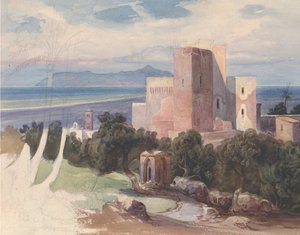 Blick auf Terracina mit dem Monte Circeo, Mitte des 19. Jahrhunderts