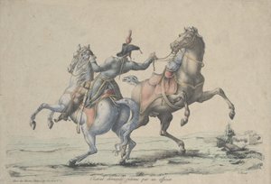 Ein abgestiegenes Pferd, das von einem Offizier gezügelt wird von Carle Vernet