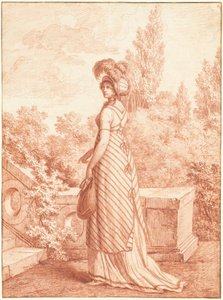 Eine modische Frau, die in einem Park steht von Carle Vernet