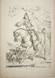 Berittener Jäger bläst ein Horn