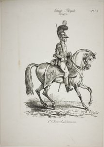Königliche Garde, normannischer berittener Dragoner und Pferd, Nr. 5, erstes Limoges-Pferd von Carle Vernet