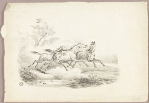 Drei rennende Pferde von Carle Vernet