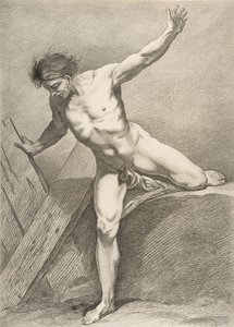 Ein Académie: Schreiten Mann, der sich auf ein Brett stützt, 1742-43