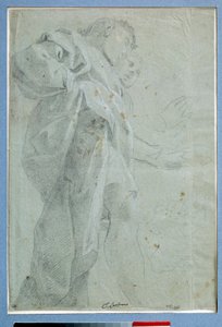 Zwei stehende Männer in Gewändern. Zeichnung in Tinte und Waschung von Carlo Bononi (1569-1632)