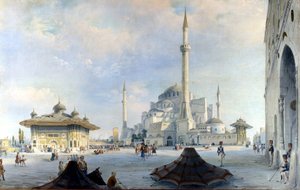 Die Moschee von Konstantinopel: Hagia Sophia. Gemälde von Carlo Bossoli