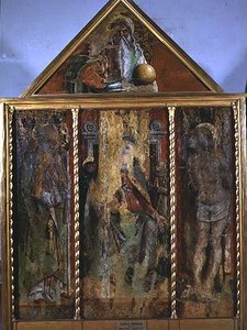 Madonna und Kind mit Heiligen, das erste Triptychon von Valle Castellamo