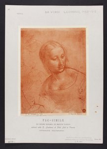 Studie eines weiblichen Büstenbildes, Zeichnung von Leonardo da Vinci (1452-1519) aus der Sammlung der R. Accademia di Belle Arti in Venedig; Tafel aus der Mappe: "Fac-simile dei disegni originali dei maestri classici esistenti nella R. Academia di Belle A von Carlo Naya
