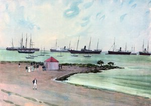 Erbeutete spanische Schiffe vor Anker im Man-of-War-Hafen, Key West. - Blick von der Esplanade in der Nähe der US-Armeekaserne
