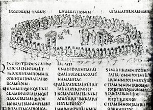 Illustration einer Szene aus einem der Psalmen, aus dem Utrechter Psalter, Kopie des Originals aus Reims, jetzt in der Universitätsbibliothek Utrecht von Carolingian School