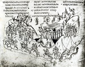 Verschiedene Szenen, die einen Psalm illustrieren, aus dem Utrechter Psalter