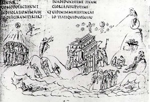 Verschiedene Szenen, die einen der Psalmen illustrieren, aus dem Utrechter Psalter, Kopie des Originals aus Reims, jetzt in der Universitätsbibliothek Utrecht von Carolingian School