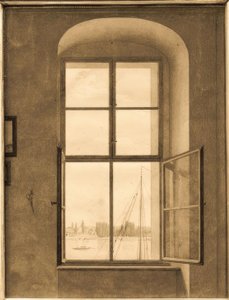 Blick aus dem Atelier des Künstlers (rechtes Fenster) von Caspar David Friedrich