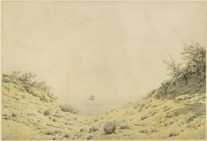 Blick durch Dünen auf das Meer von Caspar David Friedrich