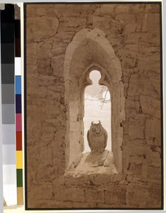 Eule in einem gotischen Fenster. von Caspar David Friedrich