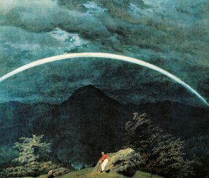 Detail der Berglandschaft mit Regenbogen, von Caspar David Friedrich