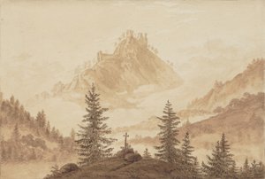Berglandschaft mit Nebel im Tal, ca. 1805