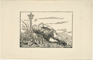 Junger Mann, der auf einem Grab liegt von Caspar David Friedrich