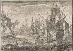 Seeschlacht zwischen türkischen Kriegsschiffen und Galeeren der Ritter von Malta, 1644