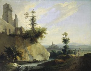 Landschaftskomposition mit der Ruine einer Burg, ca. 1774-77 von Caspar Wolf