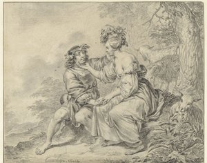 Hirte und Hirtin sitzen in einer Landschaft von Casper Casteleyn
