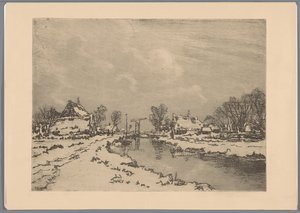 Verschneite Landschaft mit Kanal und Zugbrücke